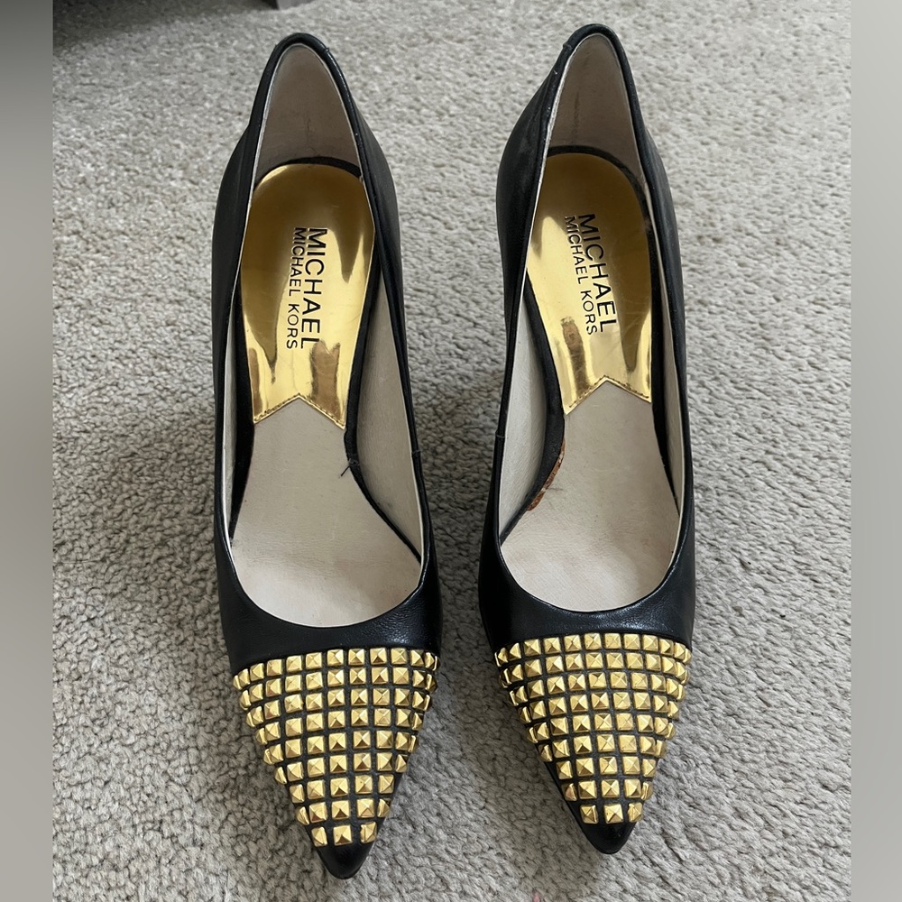 Michael Kors Black Heels with Gold Studs